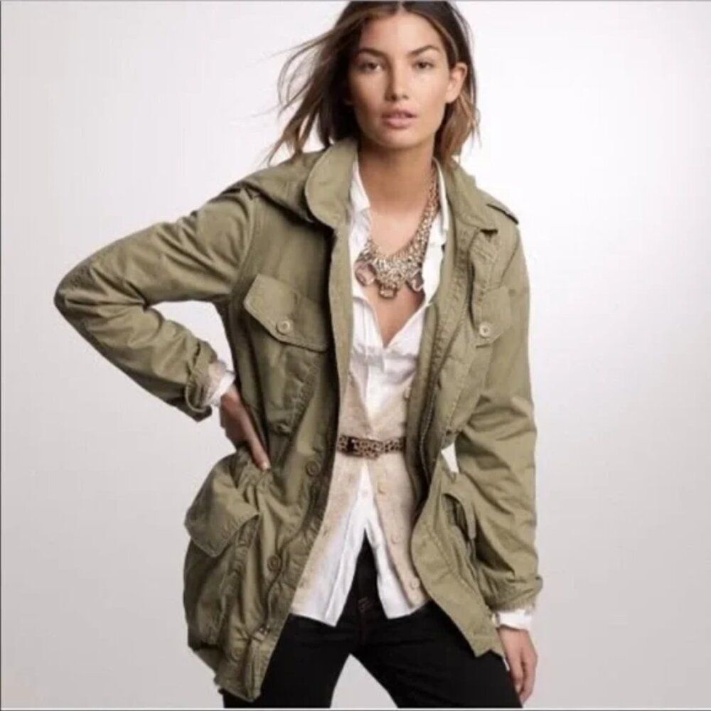 🦋 J. CREW 🦋 Military Fatigue Boyfriend Utility Hooded Jacket - [XS, Green]